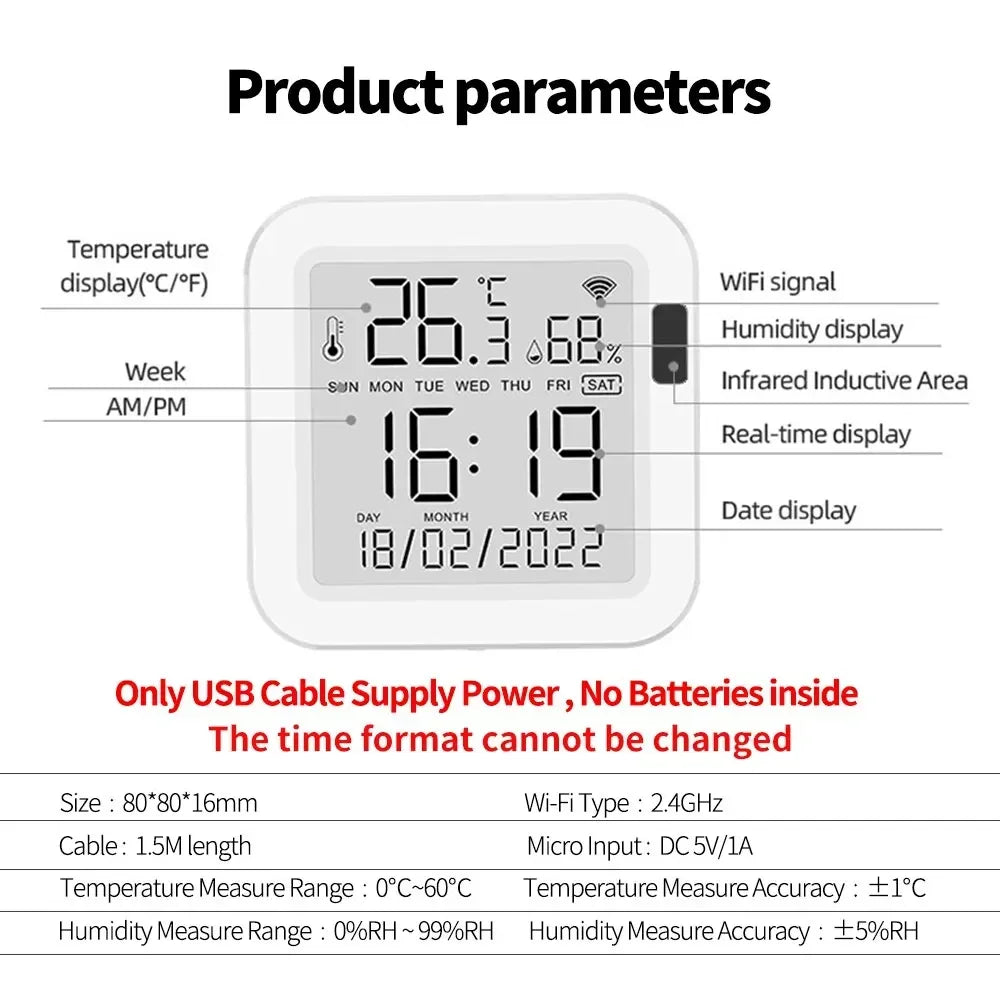 Tuya WiFi Temperature Humidity Smart Sensor With Backlight for Smart